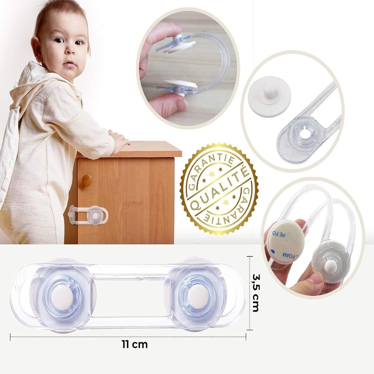 Bloc placard Bebe [Société Française] Sécurité Enfant - Bloque Porte Placard Fenêtre - Protection Sécurite Domestique - Sécurité Serrures Enfant Garantie - Société Française (4 pièces)