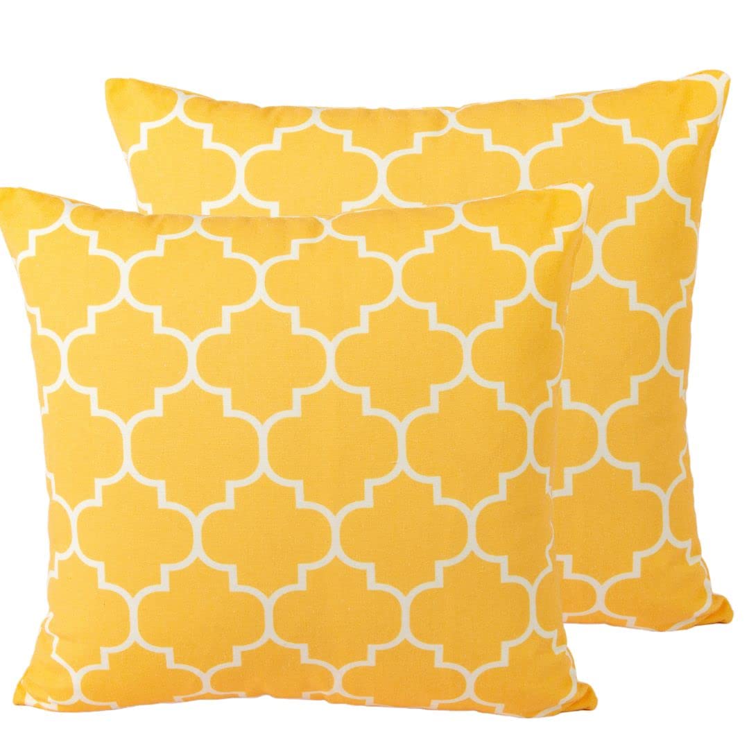 CUSHY HOME 2 Pack Matching Cushion Covers Geometric Luxury Double-sided Pillowcases for Livingroom Sofa Bedroom with Invisible Zipper 45cm x 45cm 18x18 inches Yellow