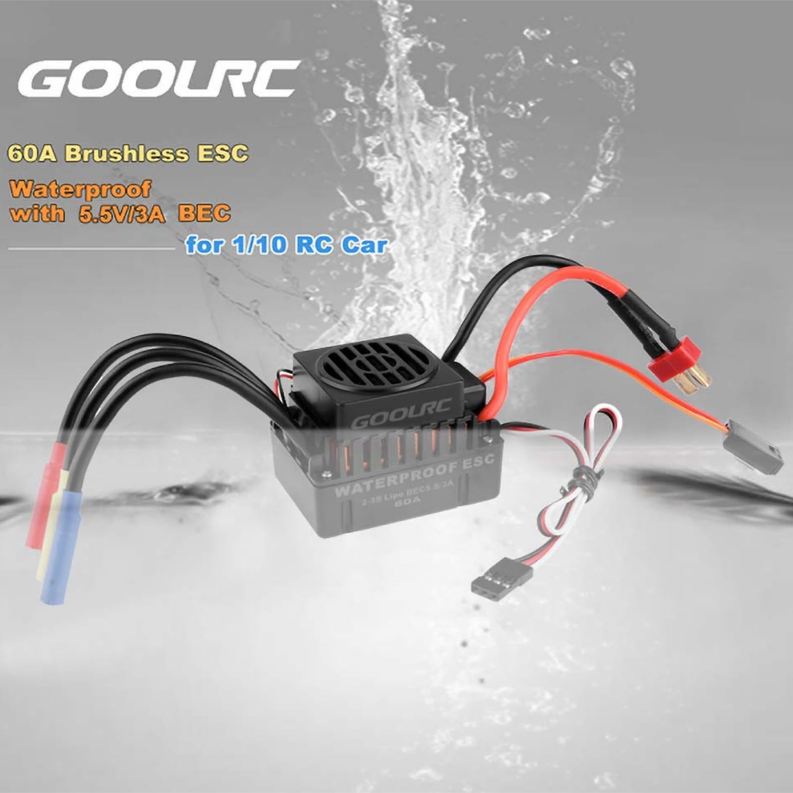 Ejoyous Silnik Bezszczotkowy, Ulepszenie Silnika Bezszczotkowego 3650 3900KV Wodoodporny z kombinacją Regulatora 60A dla Samochodów i Ciężarówek RC 1/10
