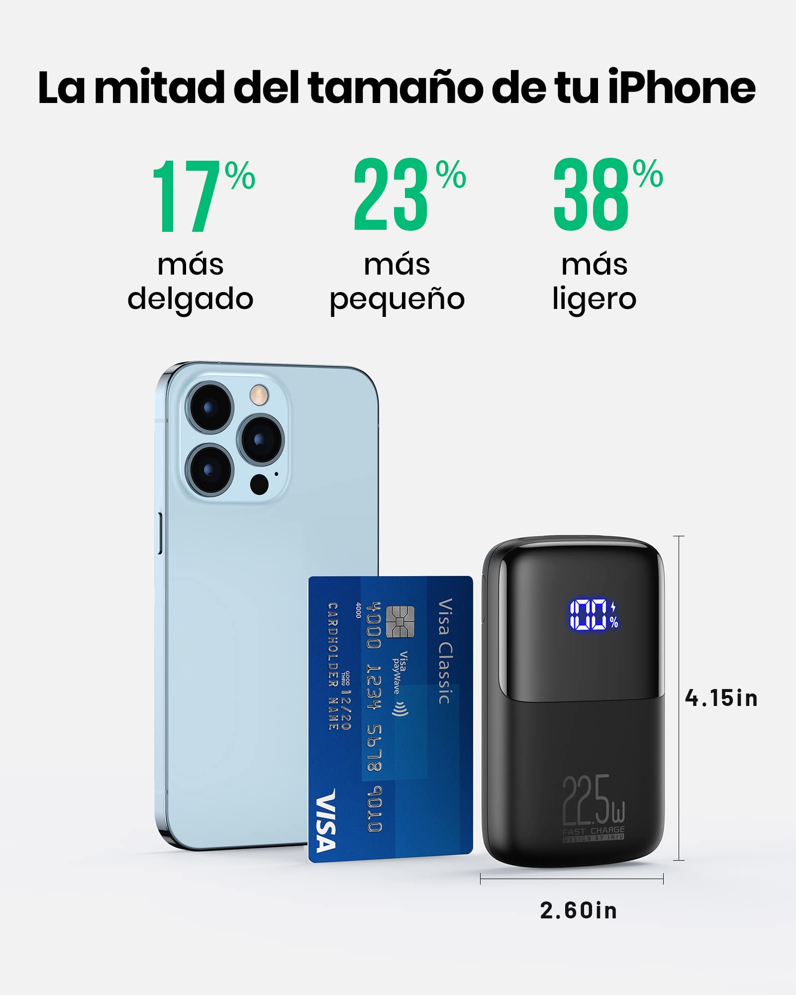 INIU Power Bank, Mini 10000mAh 22.5W Bateria Externa Carga Rapida, USB C PD3.0 QC4.0 Cargador Portatil, Powerbank con Soporte para iPhone 17 16 15 14 13 12 Pro Samsung S22 S21 Xiaomi Huawei iPad