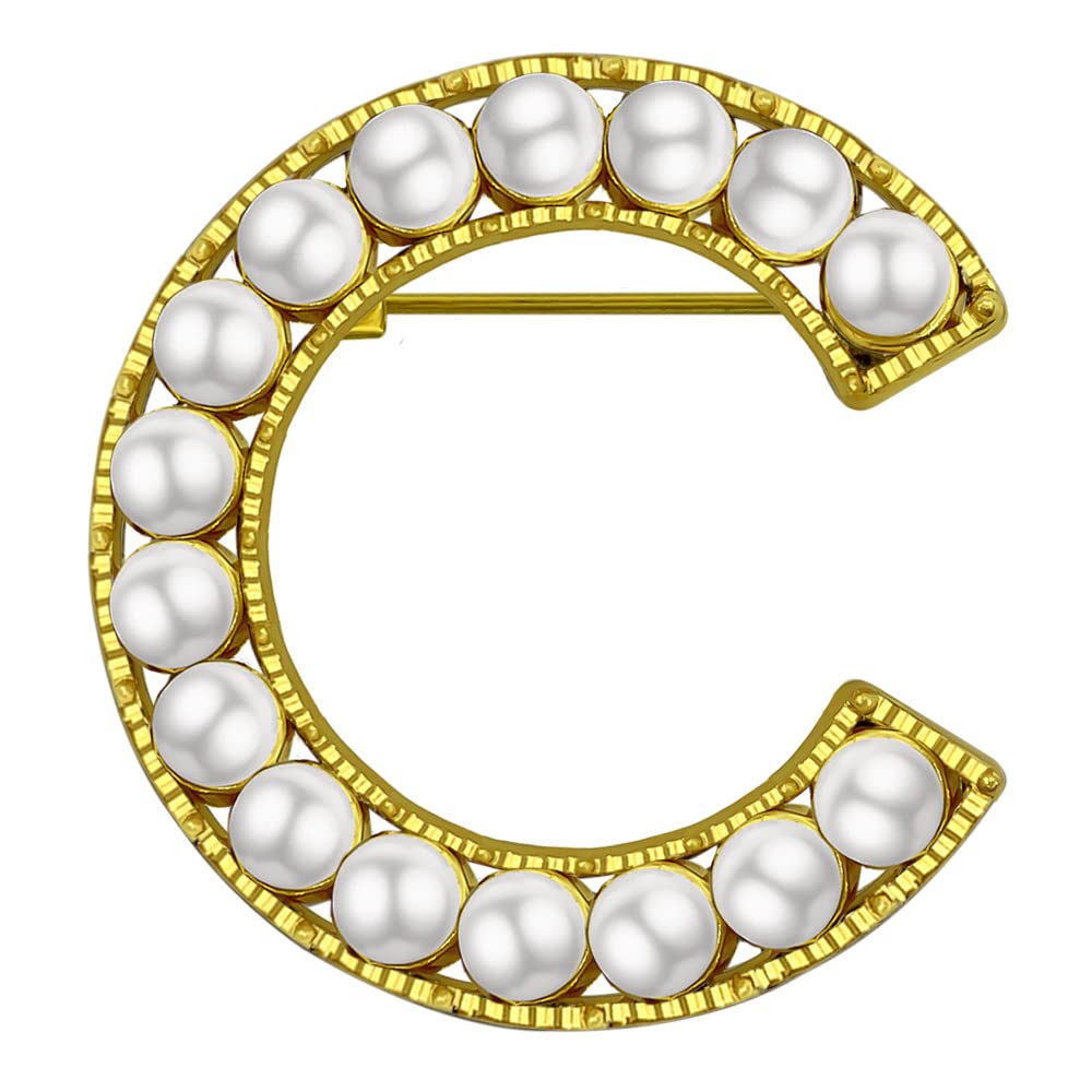 XGALBLA Letter Brooch Pins Letters(A-Z) Plated Metal Simulted Pearl Brooches for Women Girls Inspired Gift(Gold Tone)