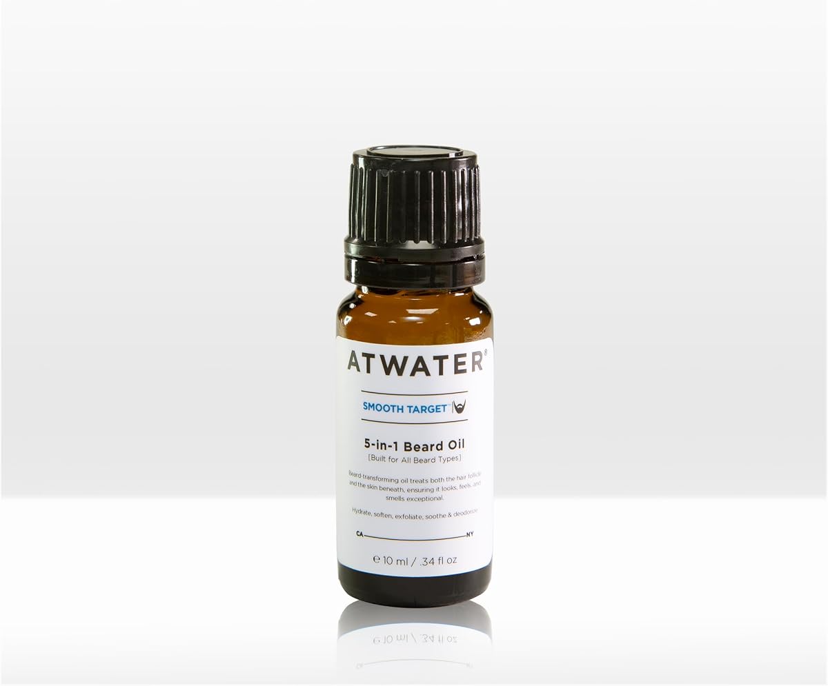 Men's 5-in-1 Beard Oil for a Soothened & Softened feel, .34 oz | Made with apple seed oil, papaya extract, lavender & rosemary oil to soften, soothe & deodorize facial hair daily
