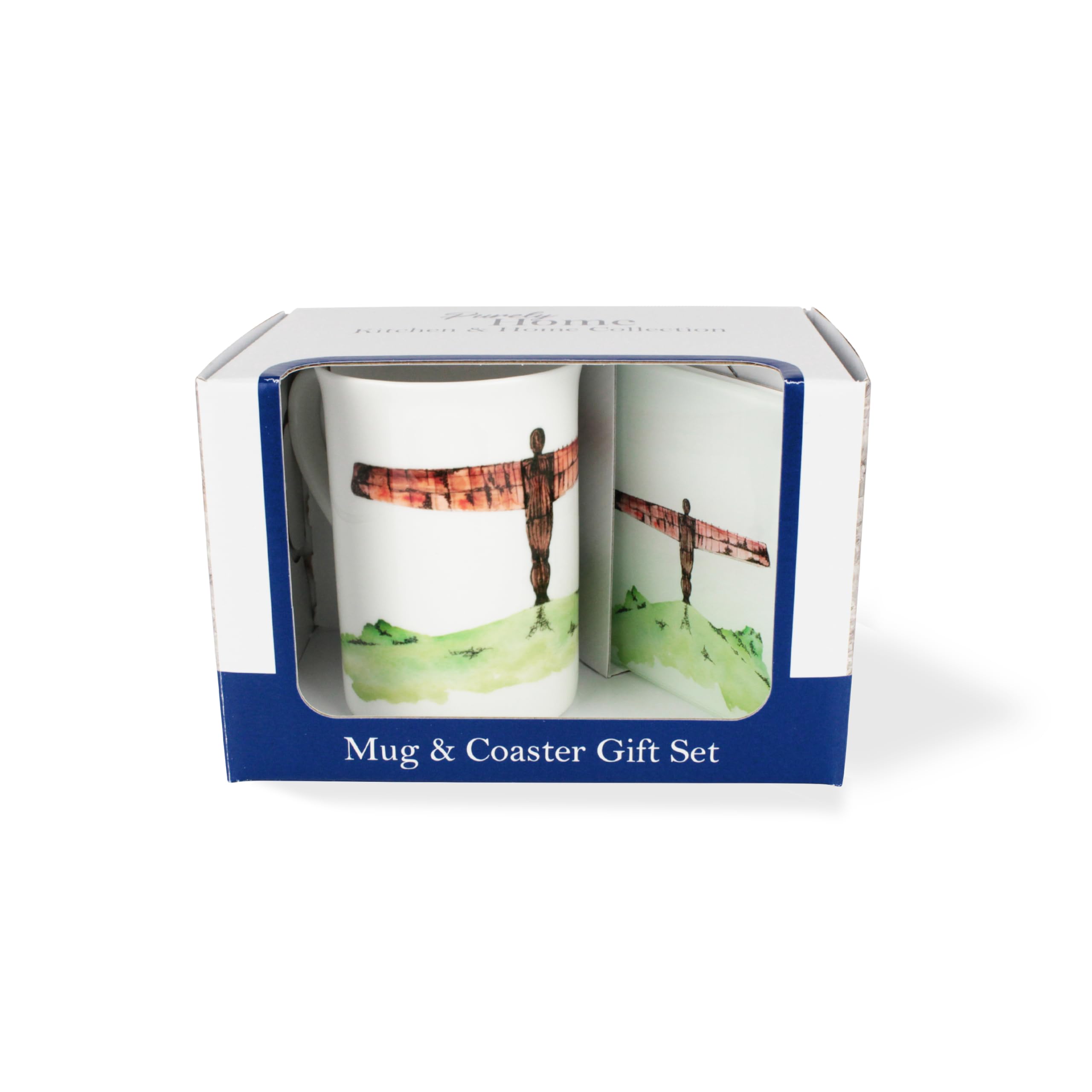 Purely Home Angel of The North Mug & Coaster Gift Set - British Landmarks by Rhiannon Chauncey - Bone China Mug and Glass Coaster Set - Tea/Coffee Present
