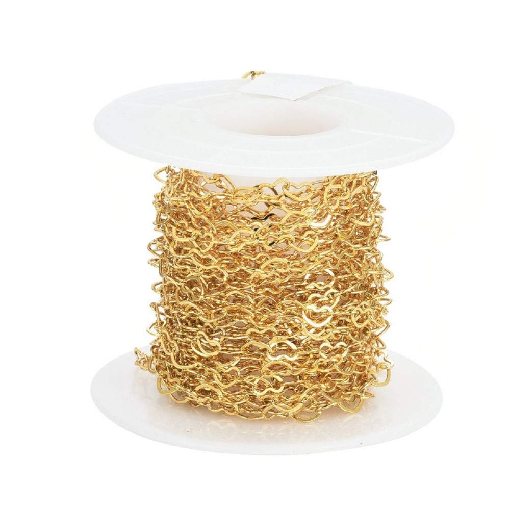 Pandahall 16.4 Feet 18K Gold Plated Brass Heart Link Chains 3x5x0.5mm Soldered Brass Cable Chains with Spool for Bracelet Necklace Jewelry Making