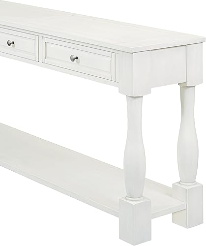 Miniatura 209 de Mesa consola de madera maciza de 48 pulgadas, mesa auxiliar moderna para sofá de entrada con 3 cajones de almacenamiento y 2 estantes. Fácil de