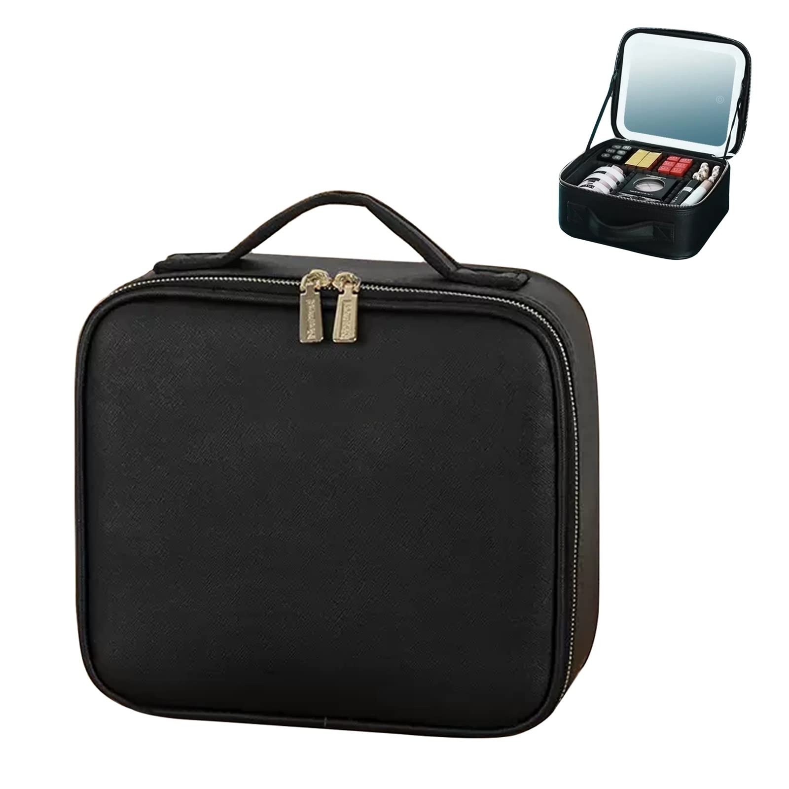 Valigetta per il trucco da viaggio, organizer per cosmetici, borsa portaoggetti portatile per artisti, specchio con luce LED intelligente, tre luci, interruttore touch screen, borsa per il trucco da