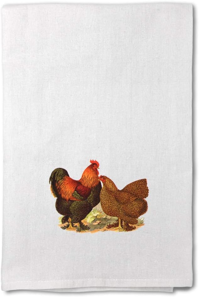 Style In Print Custom Decor Flour Kitchen Towels Rooster and Chicken Vintage Look Vintage Cleaning Supplies Dish Towels Personalized Text Here