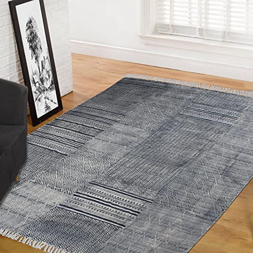Tapis Kilim Dhurrie bleu de couloir 61x340 cm tissage plat coton