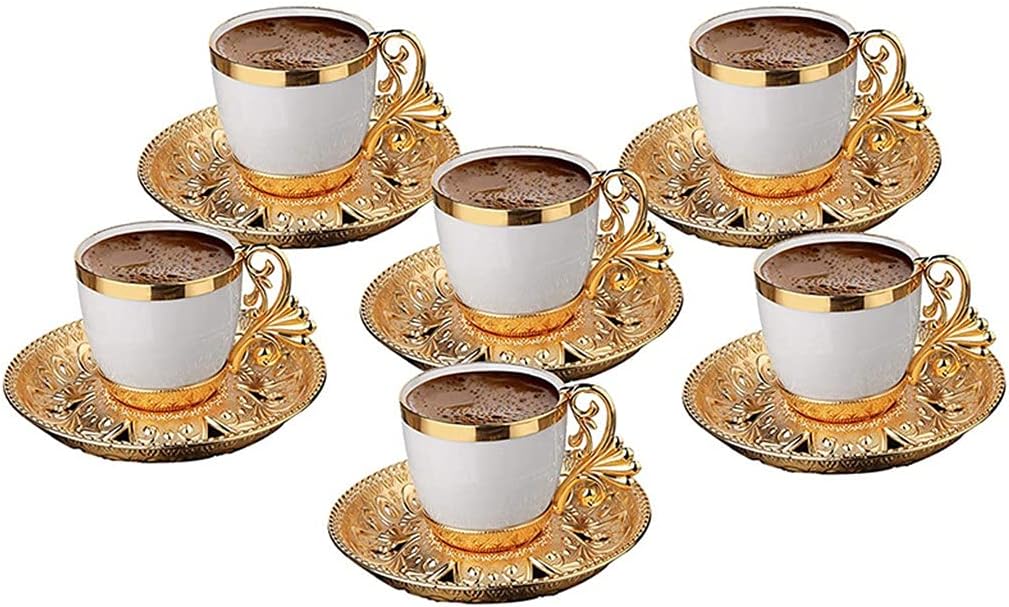 Türkisches KaffeetassenUntertassenSet für 6 Personen, Porzellan, 4 Unzen, Kaffee, Espresso