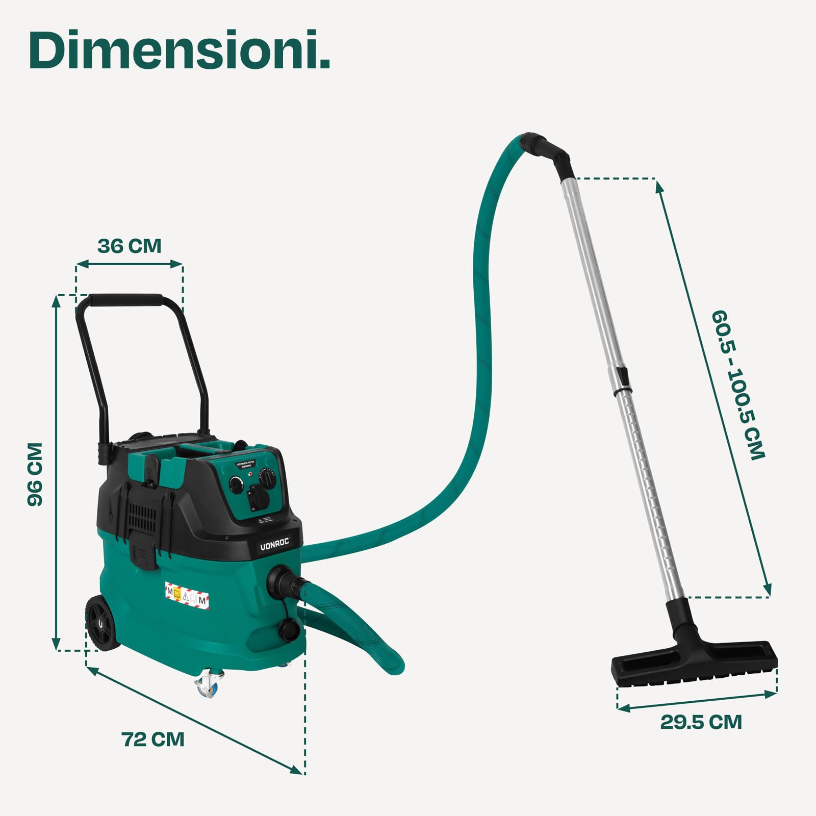 VONROC Aspiratore Industriale Classe M 1600W con Filtro HEPA H14, Pulizia Automatica a Impulsi, Aspirapolvere Wet & Dry per Cantieri, Tubo Antistatico Ø35 mm, Presa 2000W per Elettroutensili