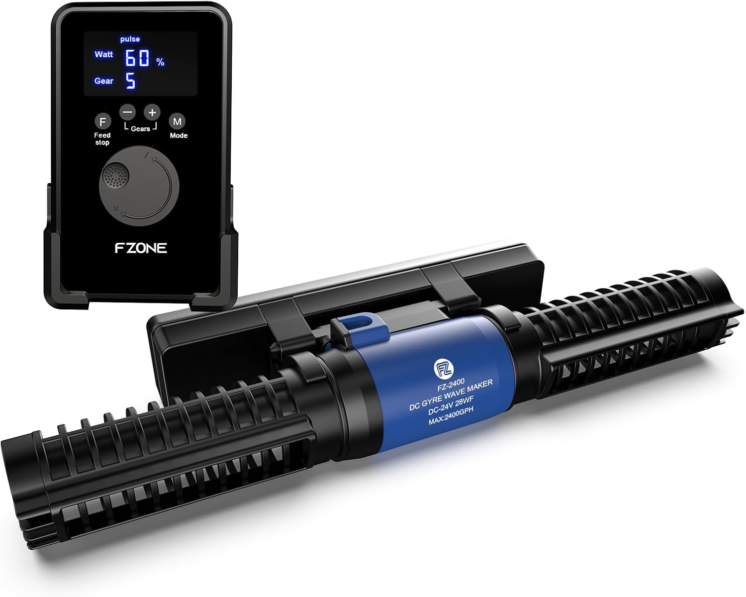 FZONE Wave Maker for Aquarium, 24V DC Gyre Wavemaker with LCD Display Controller, Adjustable Cross Flow, Quiet Powerhead with Magnetic Mount for Saltwater & Freshwater Tanks (L)