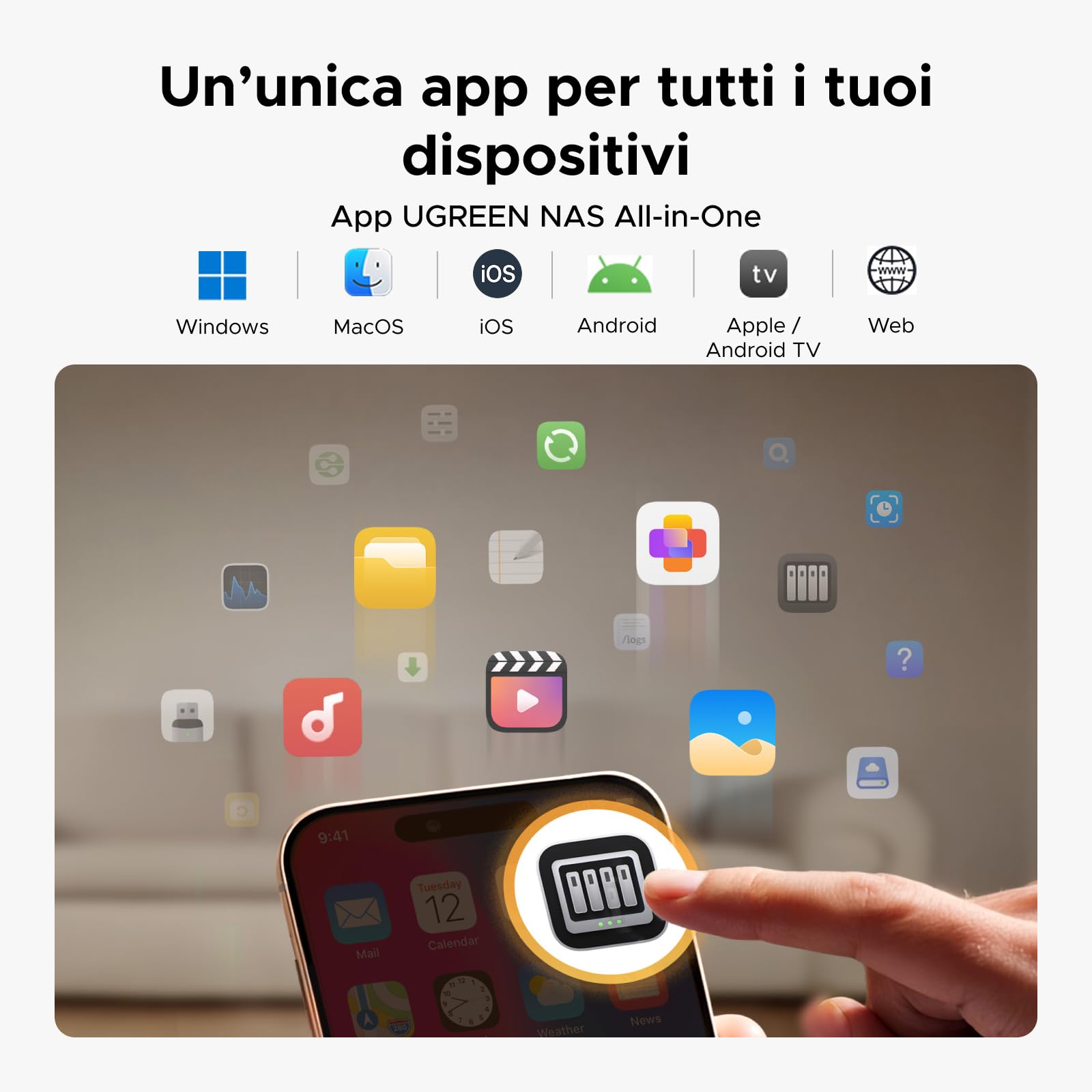 UGREEN NASync DH2300 NAS desktop a 2 alloggiamenti, LAN 1 GbE, 4 GB RAM, connessione NFC One-Touch, album fotografico AI, sistema NAS facile da usare per casa e ufficio (Senza disco)