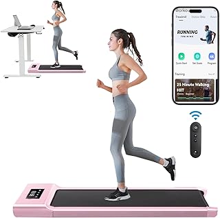 Under Desk Treadmill, Walking Treadmill Running Machines with App & Remote Control Bluetooth Speaker for Home Portable Walking Running Pad Machine 1-12km/h for Home or Office (Pink)