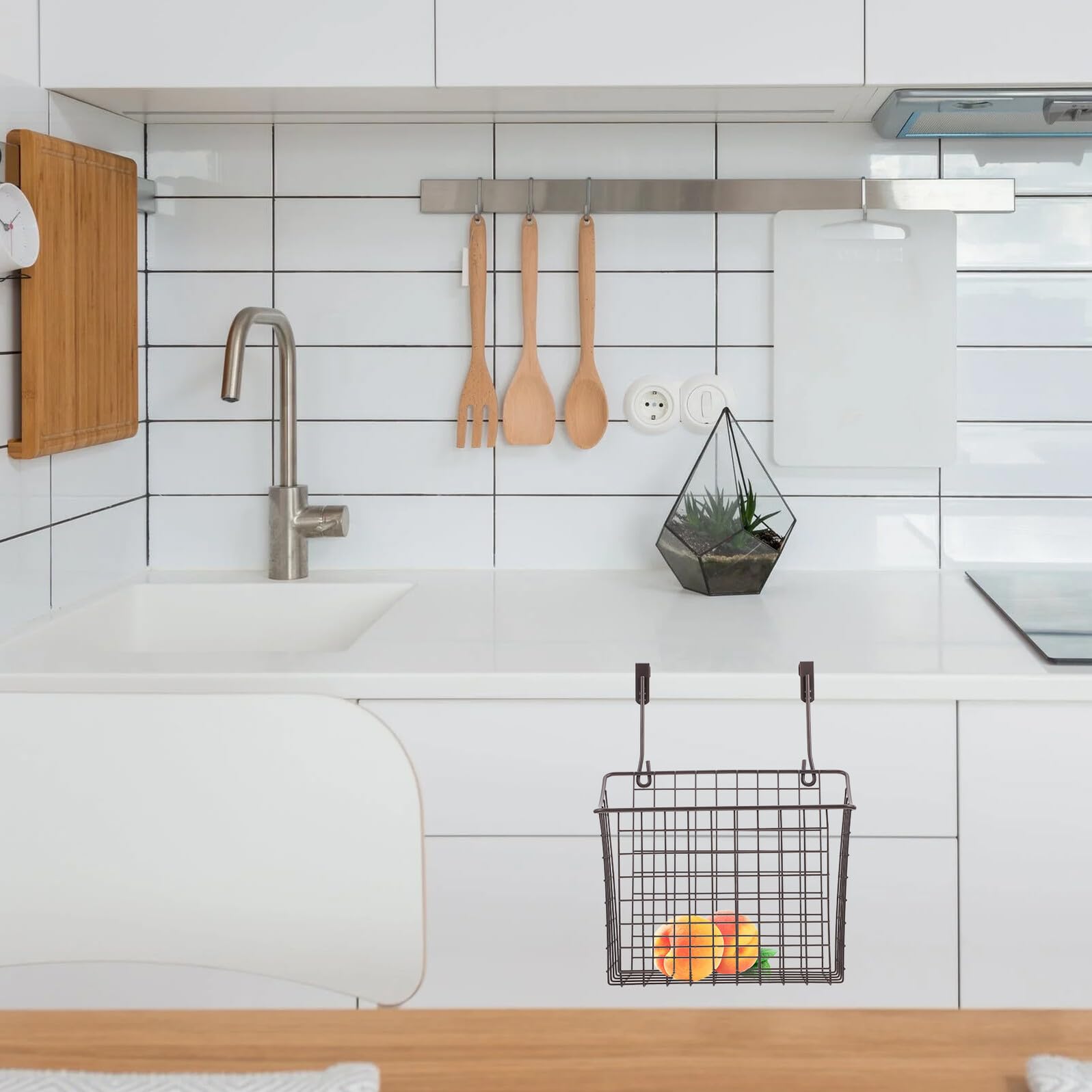 SOIMISS Cesta Colgante Organizador Espacio Ahorro de Alambre de Hierro Negro Diseño Elegante para Armario de Cocina para Almacenamiento Hogar