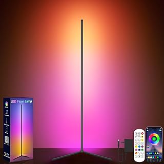 GIPOYENT Corner Floor Lamp, RGB LED Corner Lamp with Music Sync, Smart App and Remote Control Ambience Light with Music Sync, LED Lamp with 16 Million Colors for Bedroom, Living Room Gaming Room