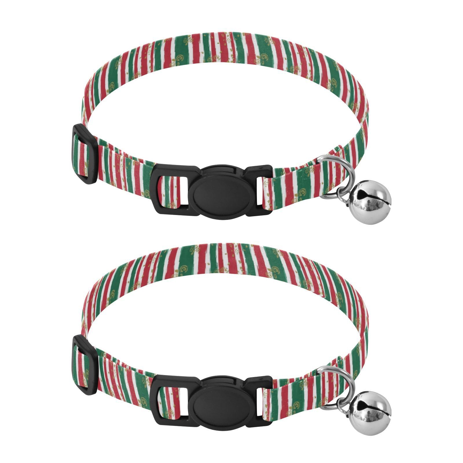 Stripes Green White Red Easy to Clean Small Dog Collar 2 Pack Collar for Kitten