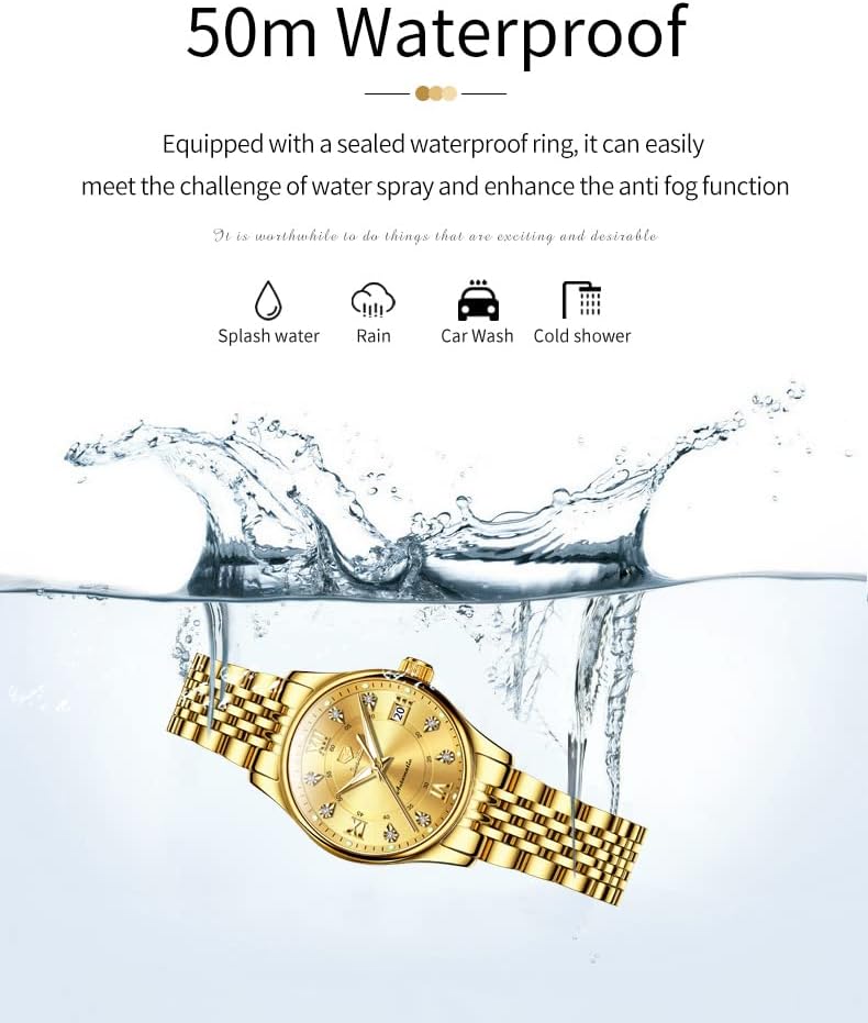 OLEVS Automatic Watches for Women Luxury Stainless Steel Gold and Silver Diamond Mechanical Dress Self Winding Date Waterproof Wrsit Watches for Ladies - Image 5