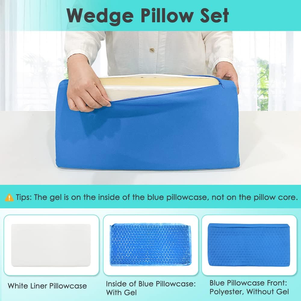 Almohadas de cuña para Cama de Dormir, Gel, cuñas, posicionadores corporales, inclinación de 30 Grados, Almohada de cuña para Adultos, Dolor de Espalda, Dolor de Cama, Espuma
