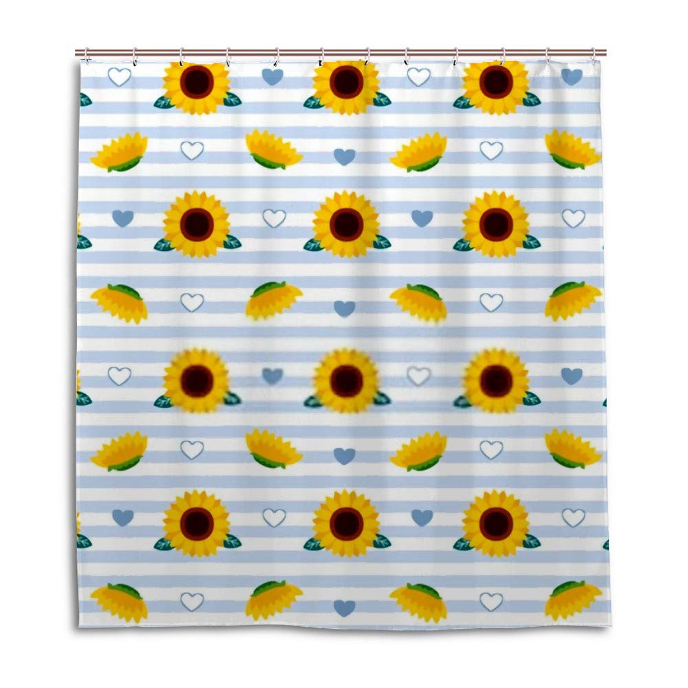 Rideau de douche imperméable anti-moisissure motif tournesol en tissu polyester lourd