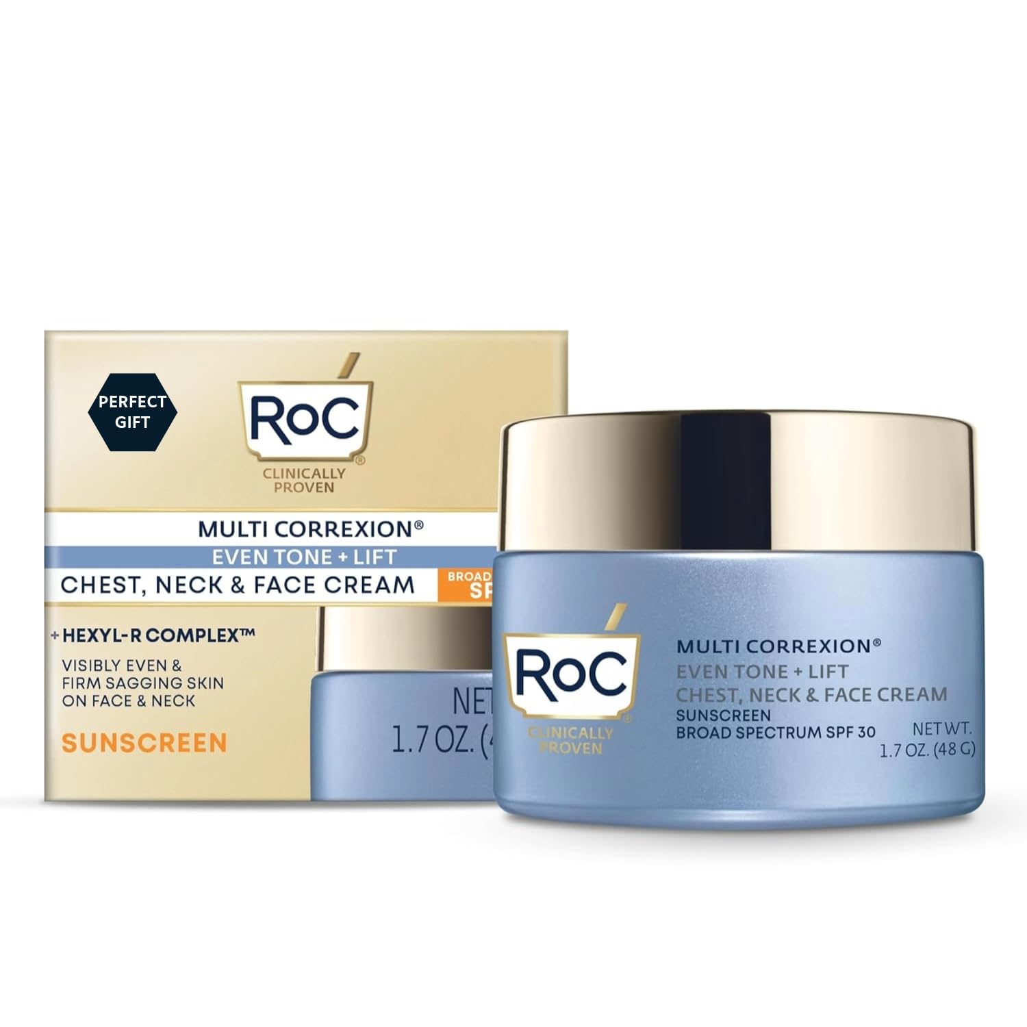 RoC Multi Correxion 5 in 1 Chest Neck Face Moisturizer Face Cream with SPF 30 for Visible Wrinkle and Neck Firming and Tightening, Oil Free Skin Care, 1.7 oz (Packaging May Vary)