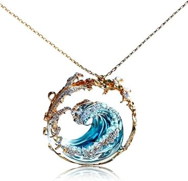 Wave Necklace Adjustable Ocean Jewelry Oceans Oath Necklace Elegant Blue Wave Beach Inspirational Pendant for Women