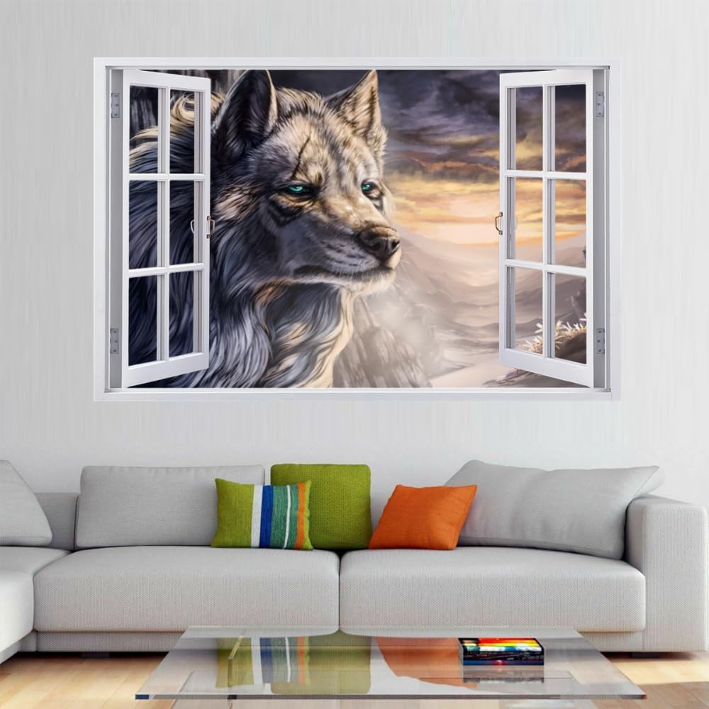 Vinilos Decorativos 3D Rotos Lobo Tatuaje De Pared Vinilo Extraíble Decoración Del Hogar Calcomanías Para Bebé Guardería Niña Niño Habitación Decoración De Pared 120x80cm