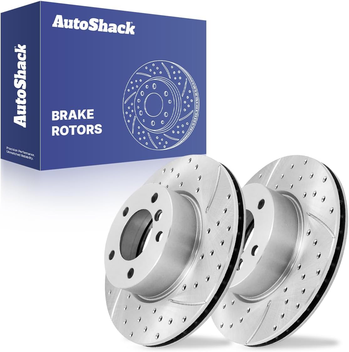AutoShack Front Vented Drilled & Slotted Silver Zinc Coated Brake Rotors 2-PC Set Replacement for 2007 BMW 328i 2008-2013 BMW 128i SilverShield Pro 11.81" (300 mm)
