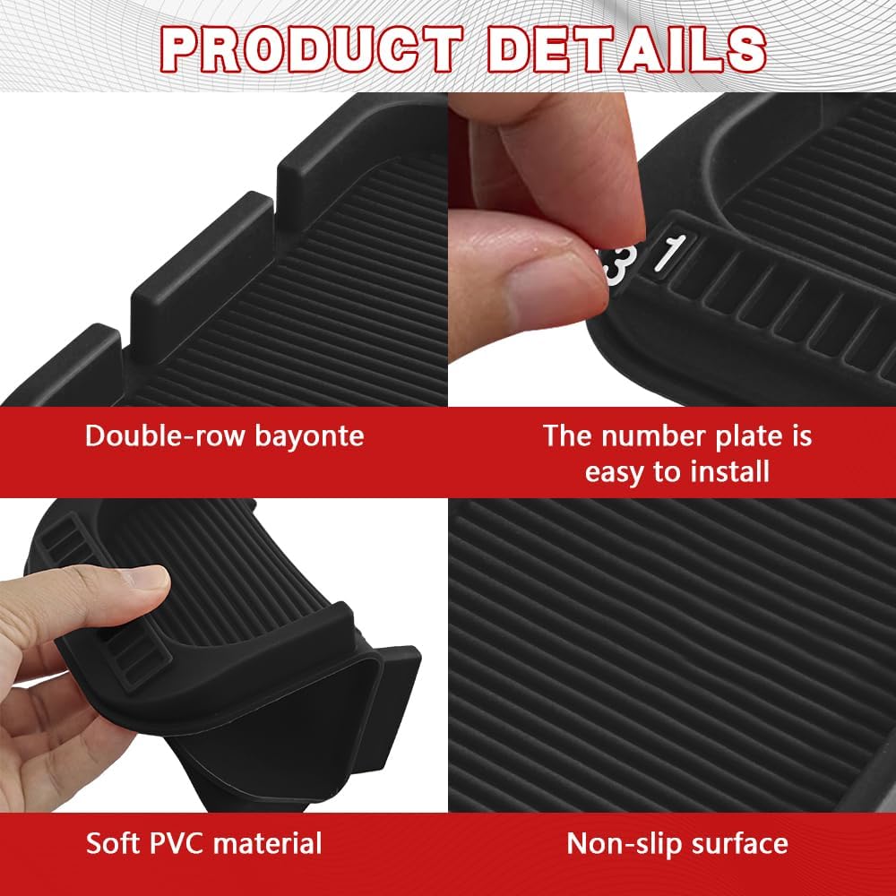 Car Dashboard Anti-Slip Mat Cell Phone Holder, Double-Groove Sticky Gel Pad with Number Plate, Multifunctional Car Dash Storage Mat for Navigation Smartphone Sunglass Keys (Black)