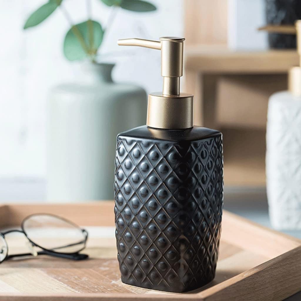 Bagno Elegante in Ceramica con Motivo Tridimensionale da 310 ml/10,1 Once s(B Black,DOT Pattern)