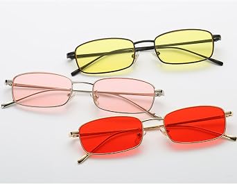 Narrow Rectangle Sunglasses for Women Men,Retro 90s Square Glasses | Vintage,Small Metal Frame,Sun Glasses,Candy Colors