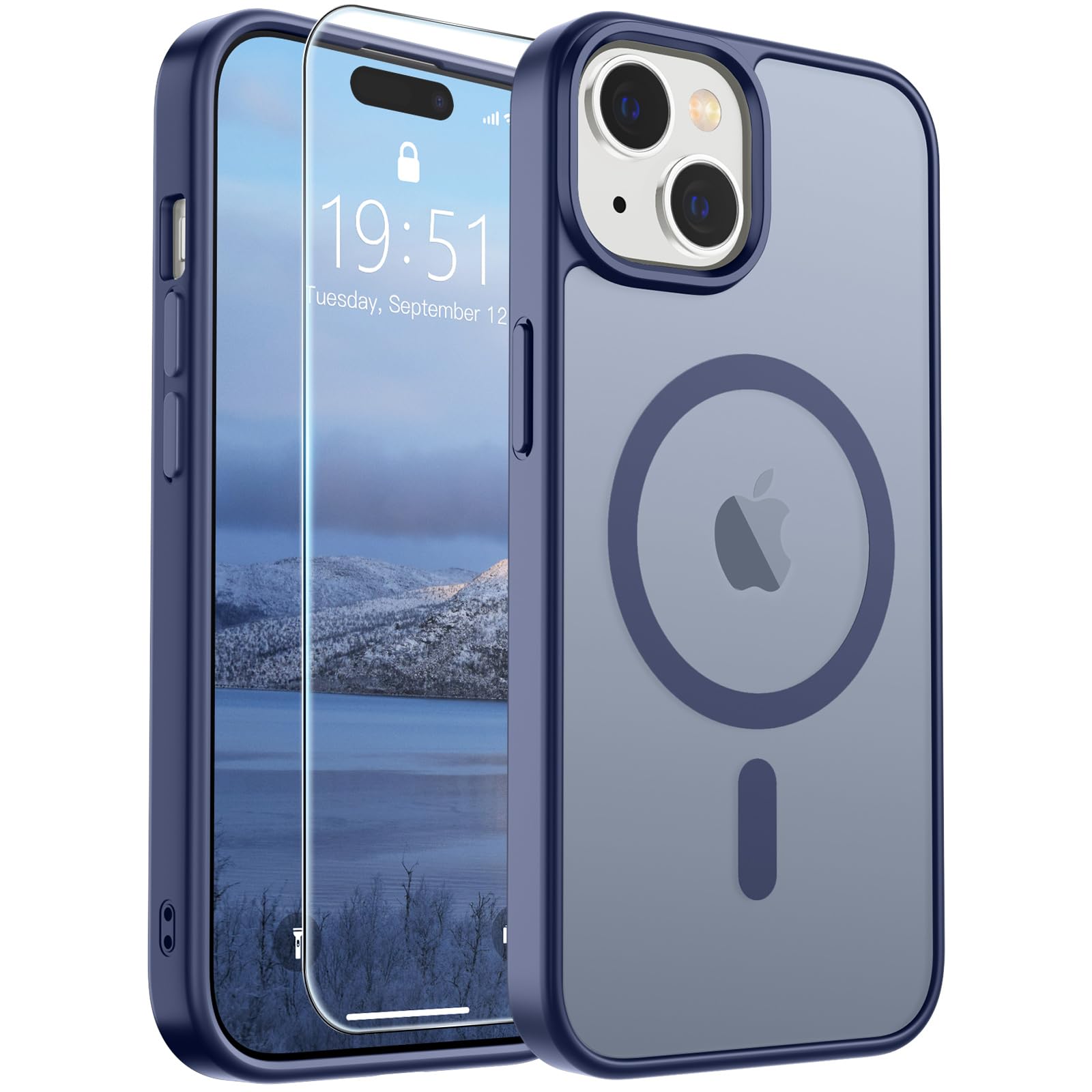 SUPFINE Magnetic for iPhone 15 Case Lavender Gray | With Screen Protector, Translucent Matte, Compatible with MagSafe, Military Grade Drop Proof, Rugged Shockproof Protective