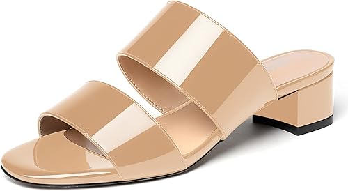 WAYDERNS Sandalias de dos piezas con puntera abierta para mujer, puntera redonda, color sólido, casual, bloque de datación, tacón bajo grueso,