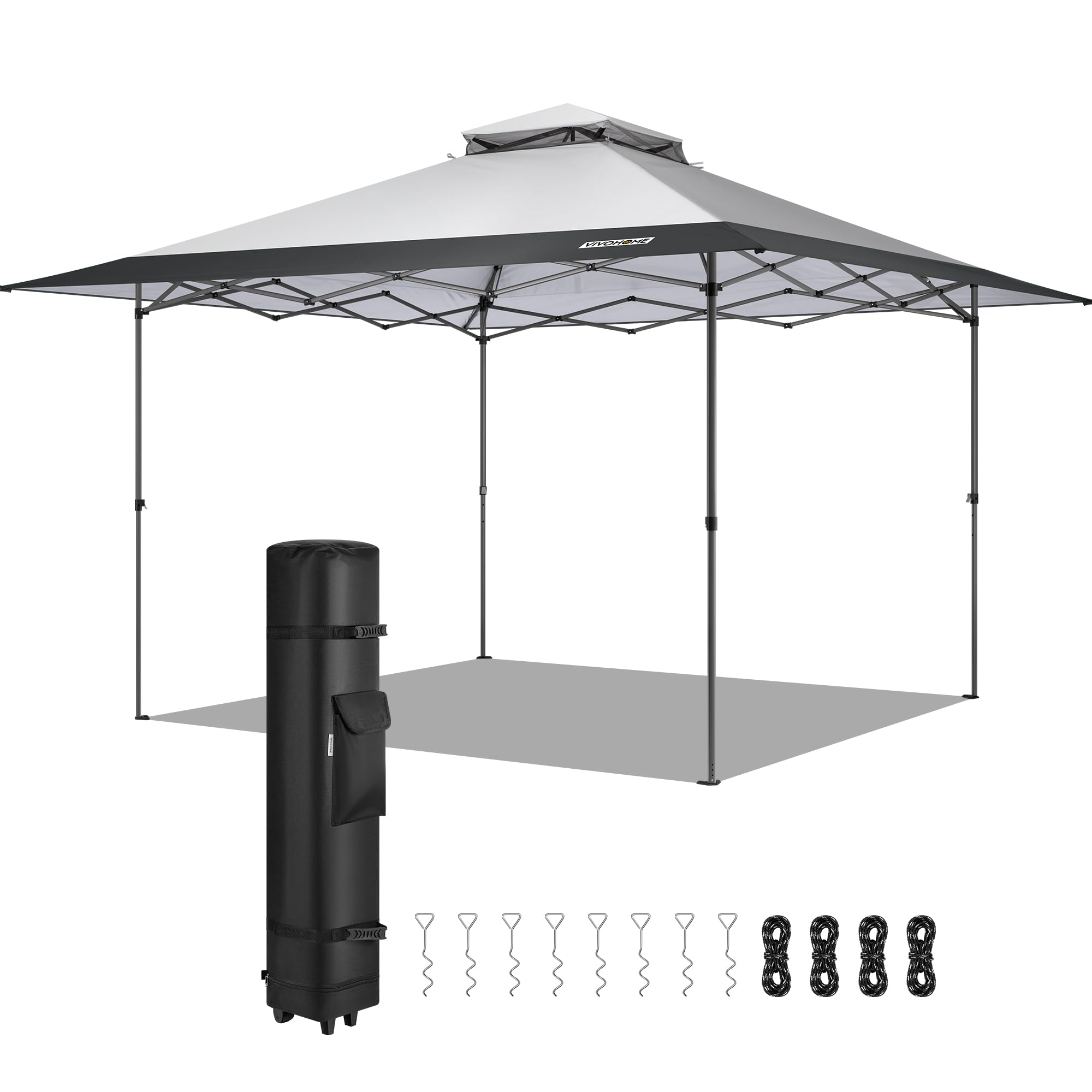 VIVOHOME Canopy Tent 4x4m Outdoor Shelter 2 Tiers Roof with Portable Wheel Carry Bag and 4 Sandbags Pop Up for Patio Garden Backyard
