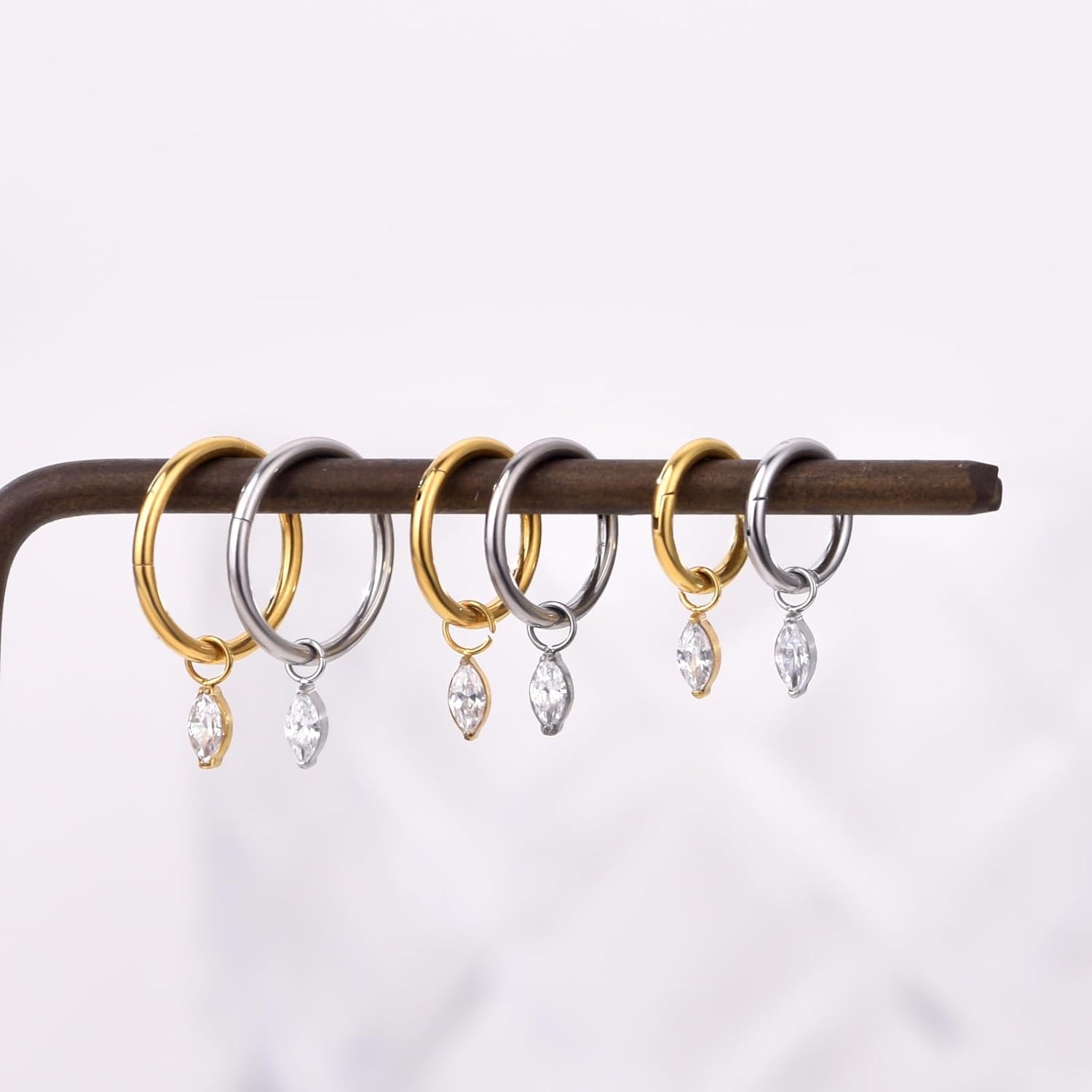 Ourania 16G Gold Stainless Steel Zircon Dangle Huggie Hoop Rook Piercing Helix Hoop Earring Tragus Hoop Cartilage Piercing for Women - Image 7