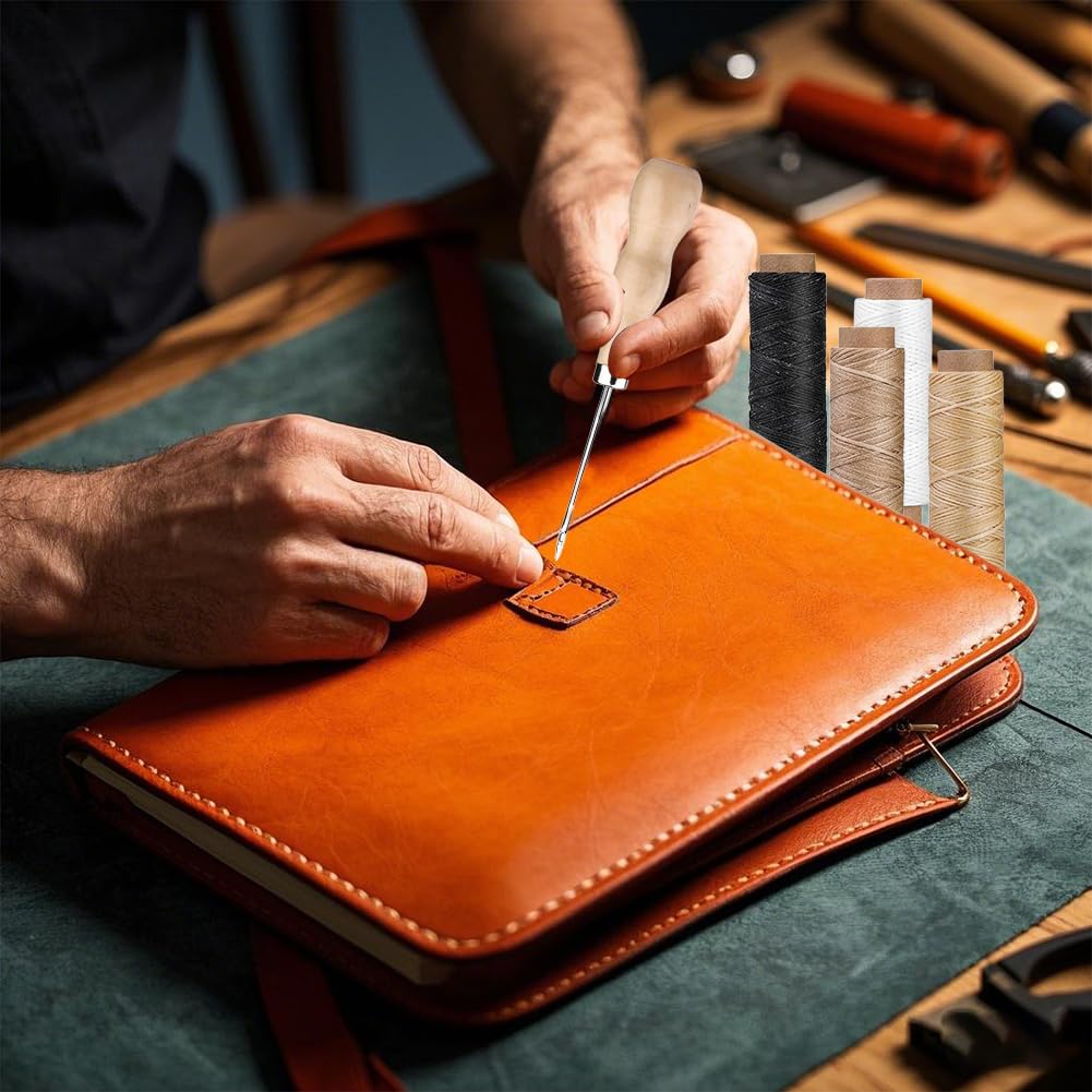 Set di 41 attrezzi per rilegatura a libro, in pelle, per rilegatura a libro, utensili da cucito per pelle, set di rilegatura fai da te, strumenti iniziali con nastro, filo cerato, punteruolo, per fai