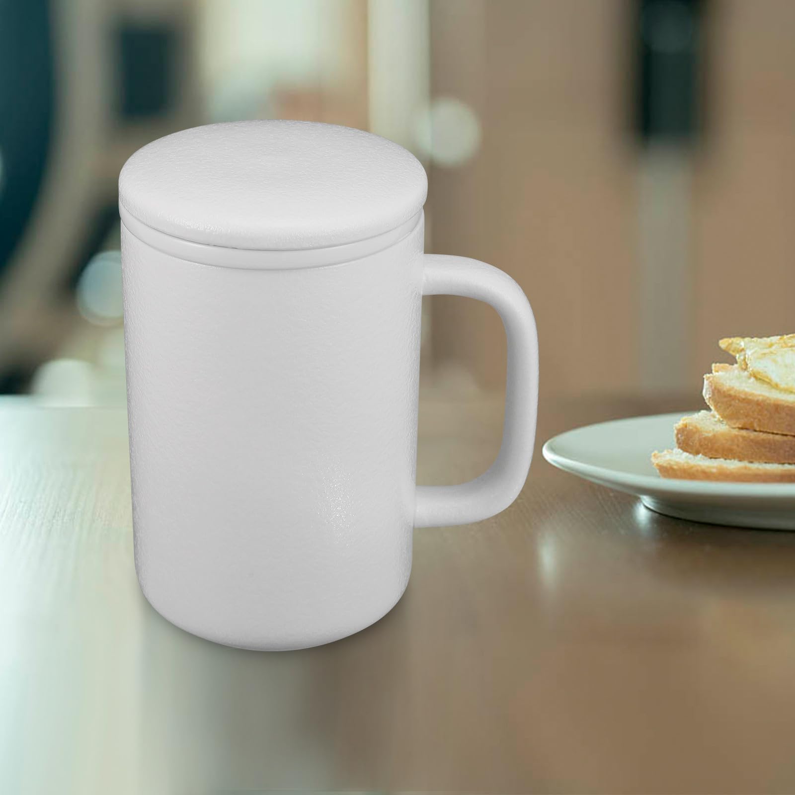 Keramik Teebecher mit Deckel und Teesieb 400 Ml Weißer Becher Moderner Stil Hält Ziehzeit und Temperatur für Büro und Zuhause