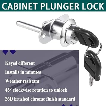 2 x Plunger Drawer Lock with Keys Cabinet Cam Piston Lock Door Lock