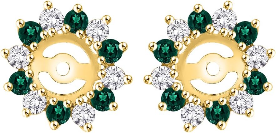 KATARINA 5/8 Cttw Diamond and Emerald Earring Jackets for Women in 14K Gold (I-J Color, I1 Clarity)