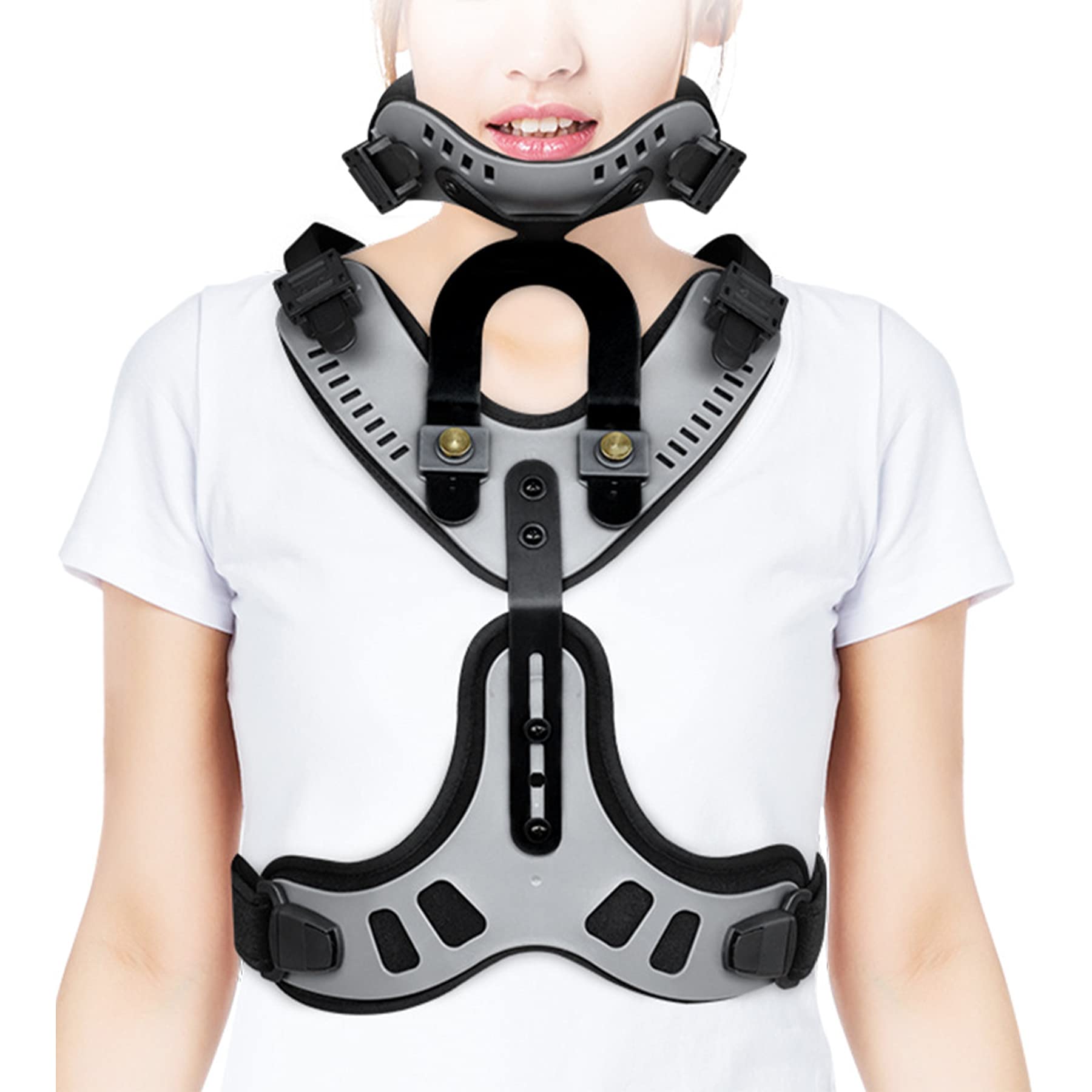 sdneNest Soporte de cuello ajustable: ortesis para cabeza, cuello, pecho, para artritis postrauma, dolor agudo, cirugía, fracturas, ángulo, ajustable, transpirable, ortesis torácica lum, L