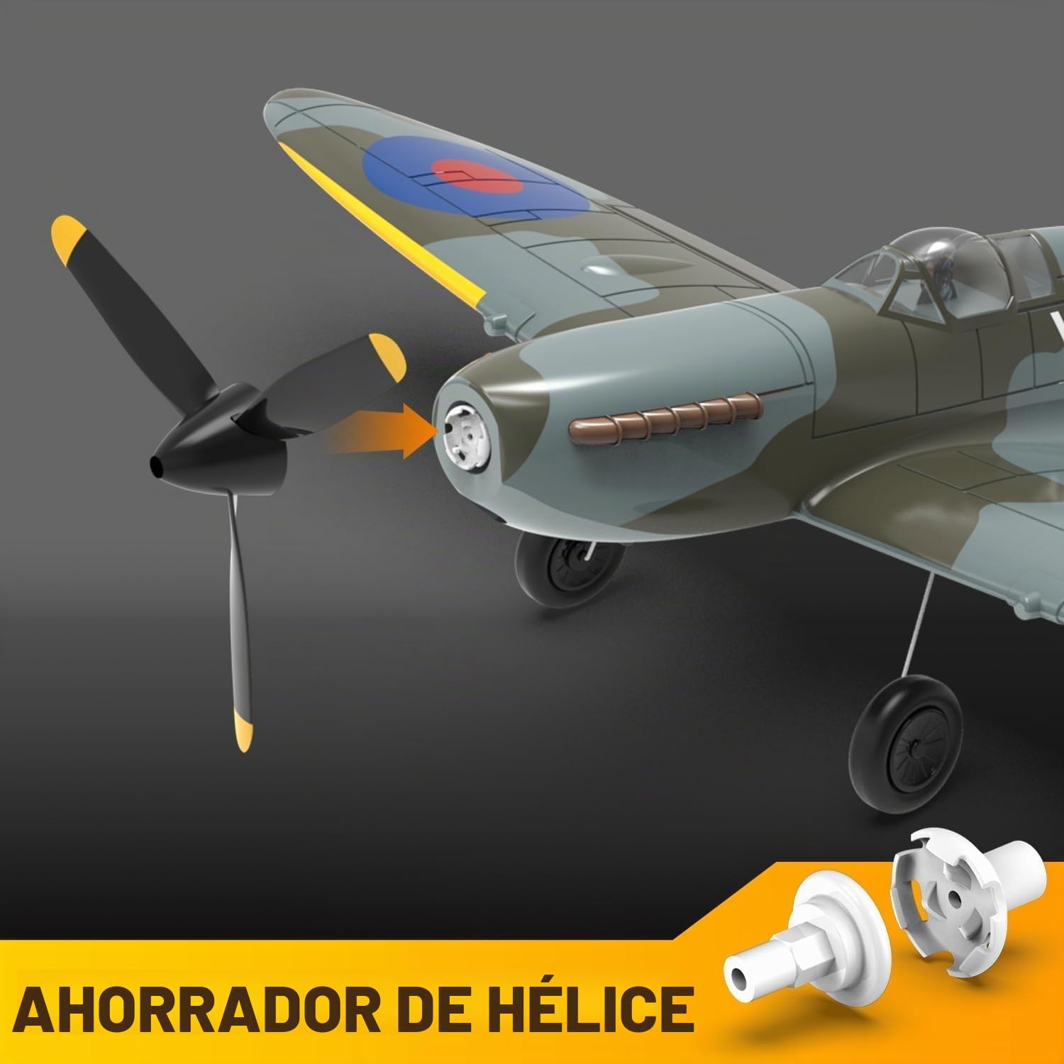 volantexrc Avión RC, Avión de Combate Spitfire V2 con Radio Control de 4 Canales RTF, con Alerones, Giroscopio, Acrobacias y 3 Modos para Vuelo Fácil, Aeronave para Hobby para Principiantes y Adultos
