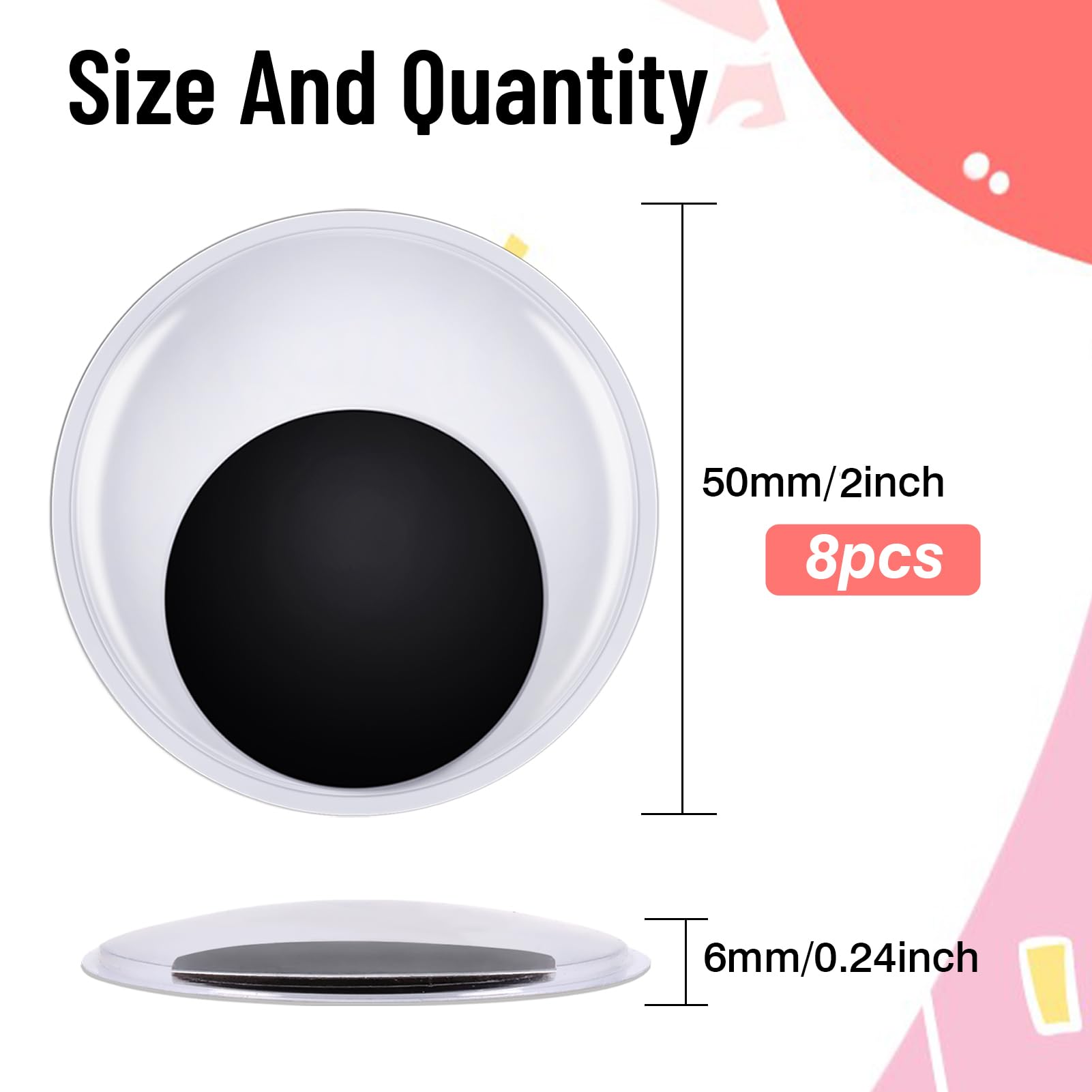 TOAOB 8pcs Large Googly Wiggle Eyes with Self Adhesive 2 Inch Giant White Plastic Sticker Eyes for DIY Crafts Scrapbooking Decoration