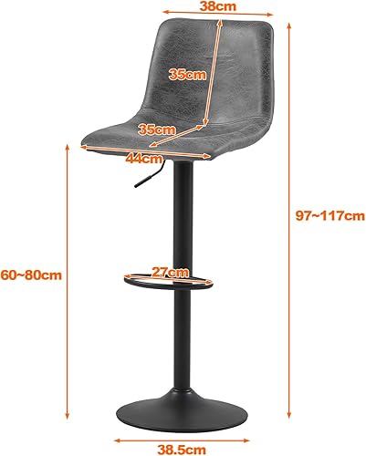 Miniatura 3 de TUKAILAi Juego de 4 taburetes de bar giratorios de 360, tapizados de piel sintética de gamuza y altura ajustable, sillas de barra de desayuno con