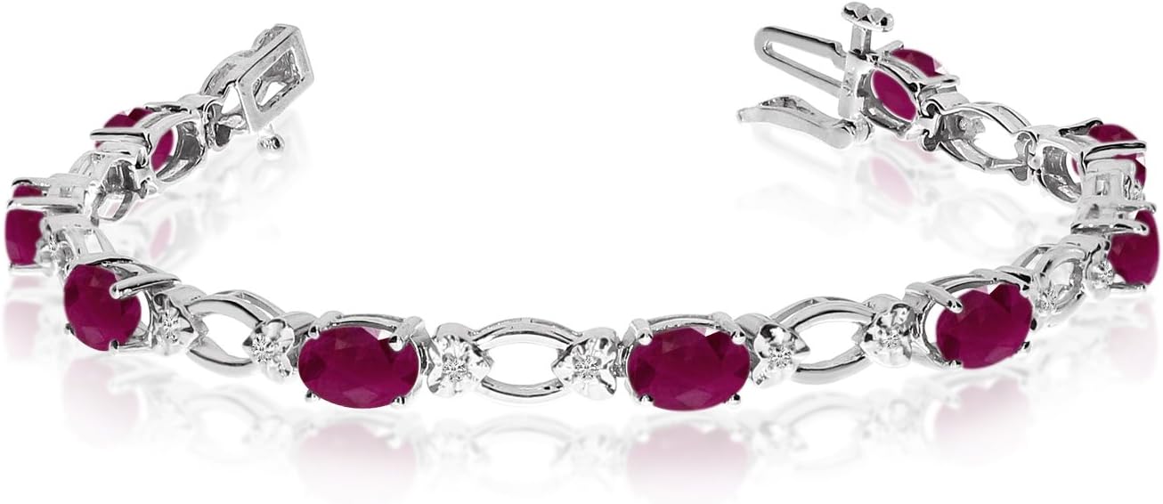 14k White Gold Natural Ruby And Diamond Tennis Bracelet