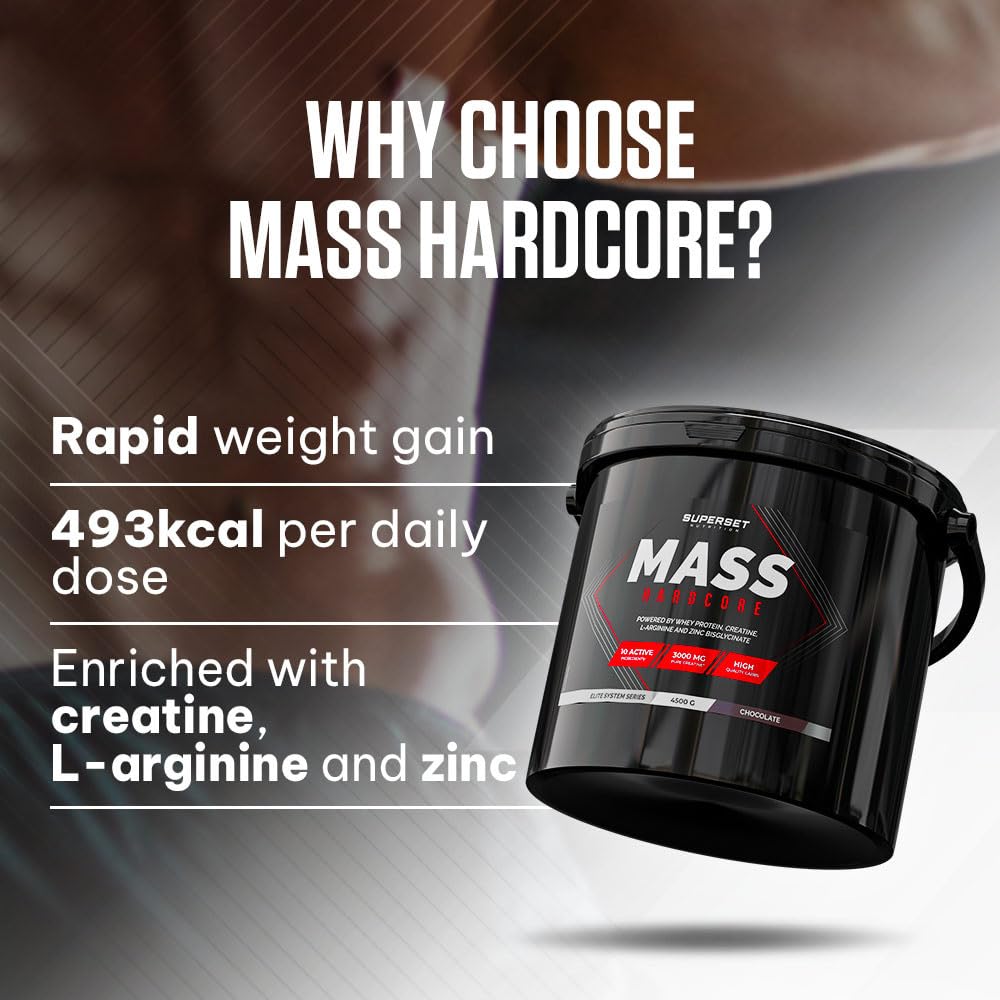 Superset Nutrition | Mass Hardcore (4,5kg) | Gainers | Gainer enrichi en whey + créatine - Chocolat