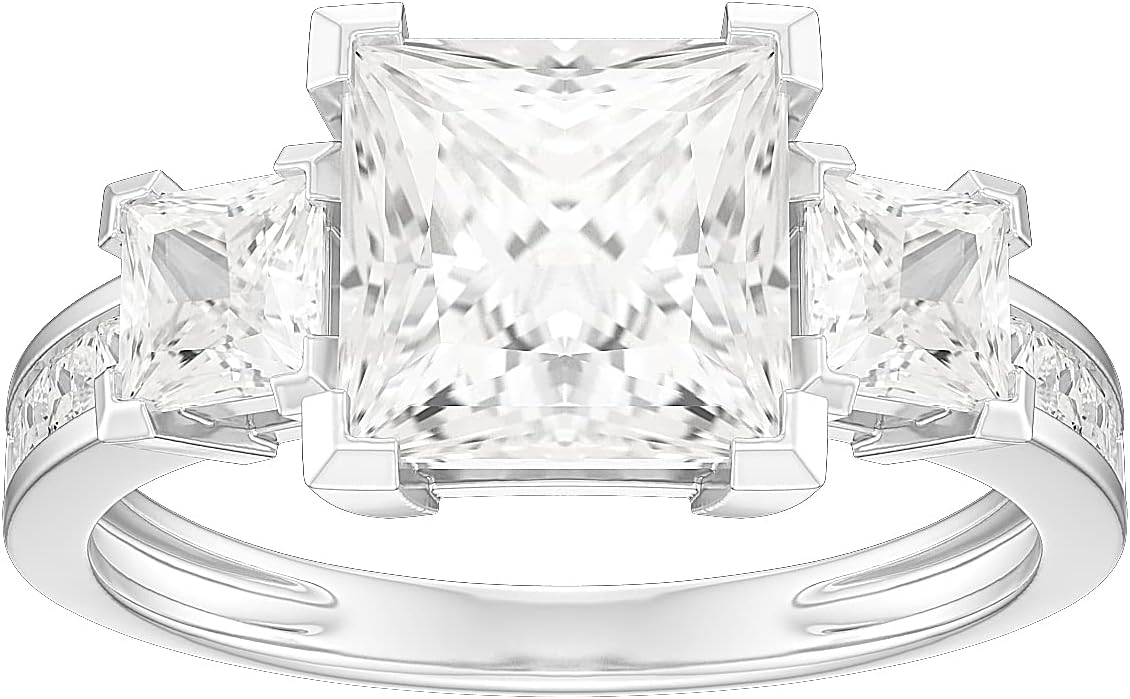 10K White Gold Three Stones All Princess Cut Simulated Diamond or Genuine Moissanite Engagement Ring 2CT Main Stone