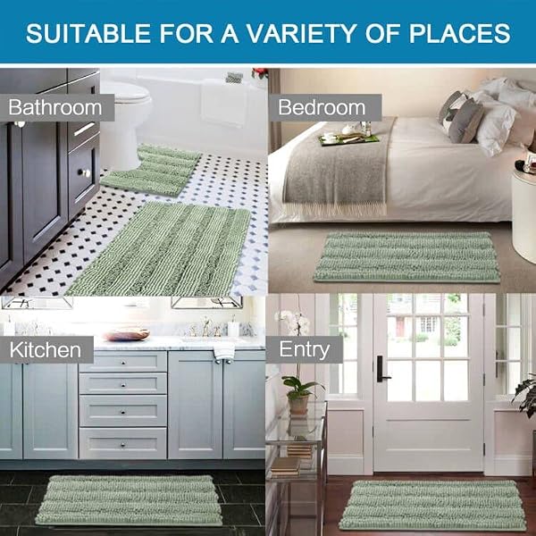 H.VERSAILTEX Bathroom Rugs Bath Rug Set 2 Piece Bathroom Contour Rug Toilet Mat Sets Non Slip Contour Bath Rug Ultra Thick Water Absorbent Striped Bath Mats Washable(36" x 24" Plus 20" x 24" U, Sage) by H.VERSAILTEX - Used condition - Image 6