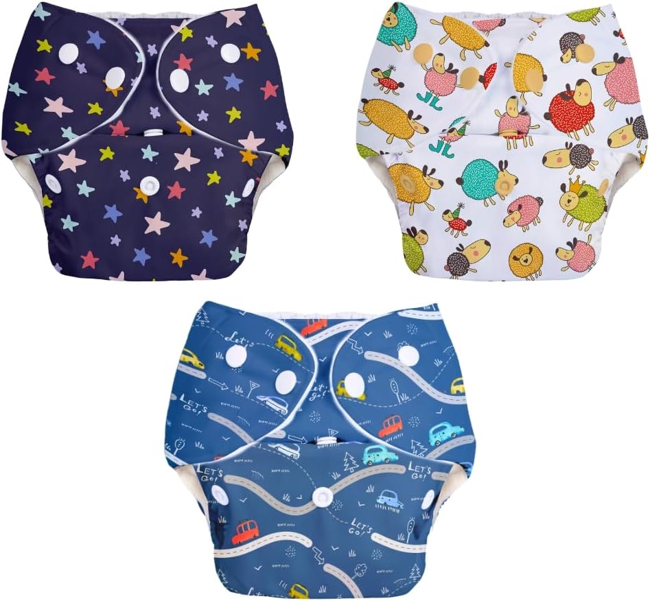 Superbottoms BASIC Pack of 3 Reusable Cloth Diaper for babies 0-3 Years | Freesize Adjustable and Reusable Cloth Diaper | Outer Shell only | (WITHOUT dry feel pad /soaker / insert) | Print may vary