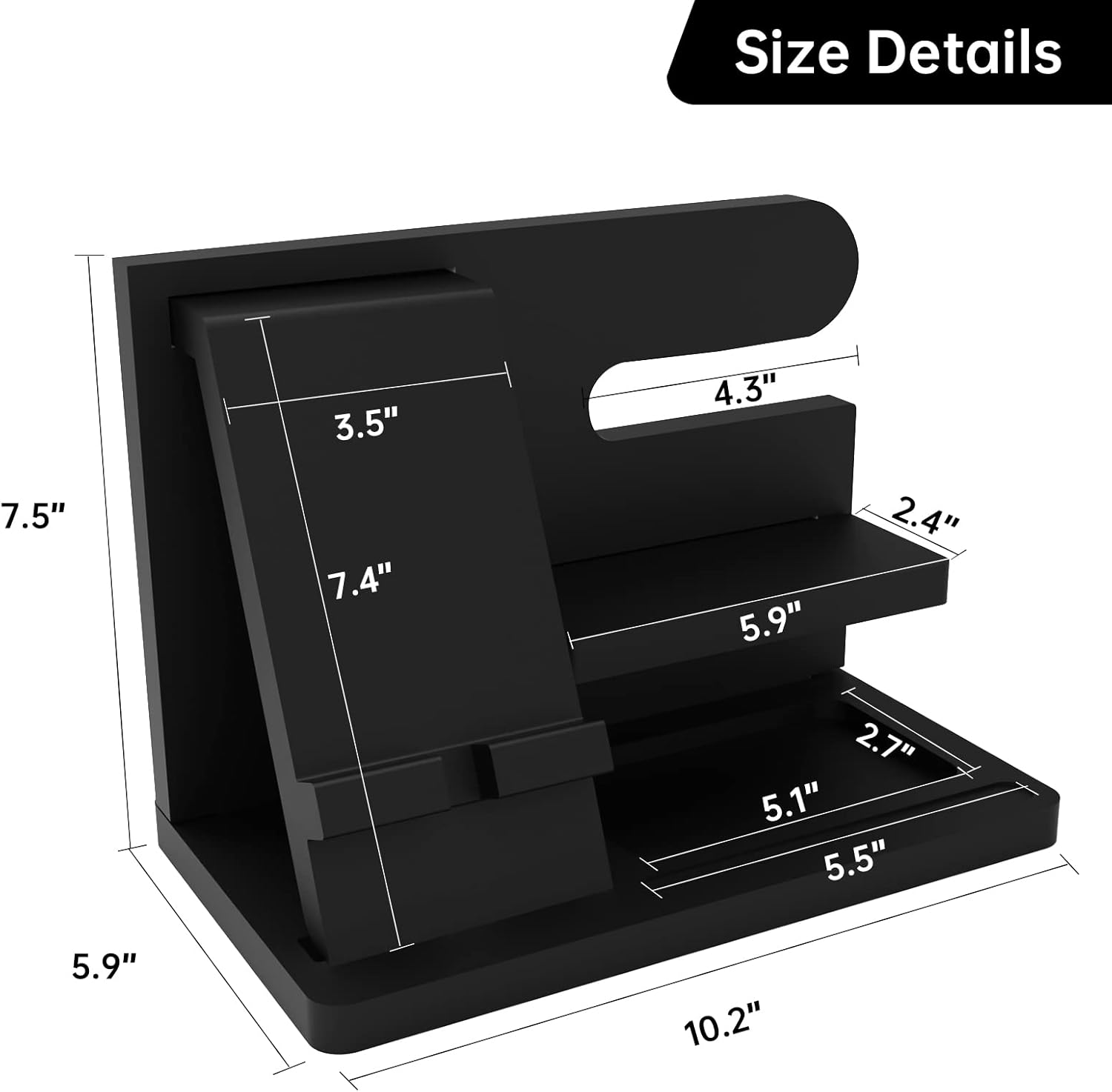 Gifts for Men Wood Phone Docking Station Birthday Gift for Men Valentines Day Gifts Father Gift for Him Boyfriend Nightstand Organizer Desktop Phone Stand Black