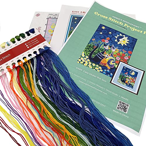 Image of Howie's Needlepoint Cross Stitch Kits, 11CT Pre-Printed Pattern Needlepoint Kits, Full Range of Stamped Starter Kits (Cats Under The Sun, 9.8 x 13.8 Inch)