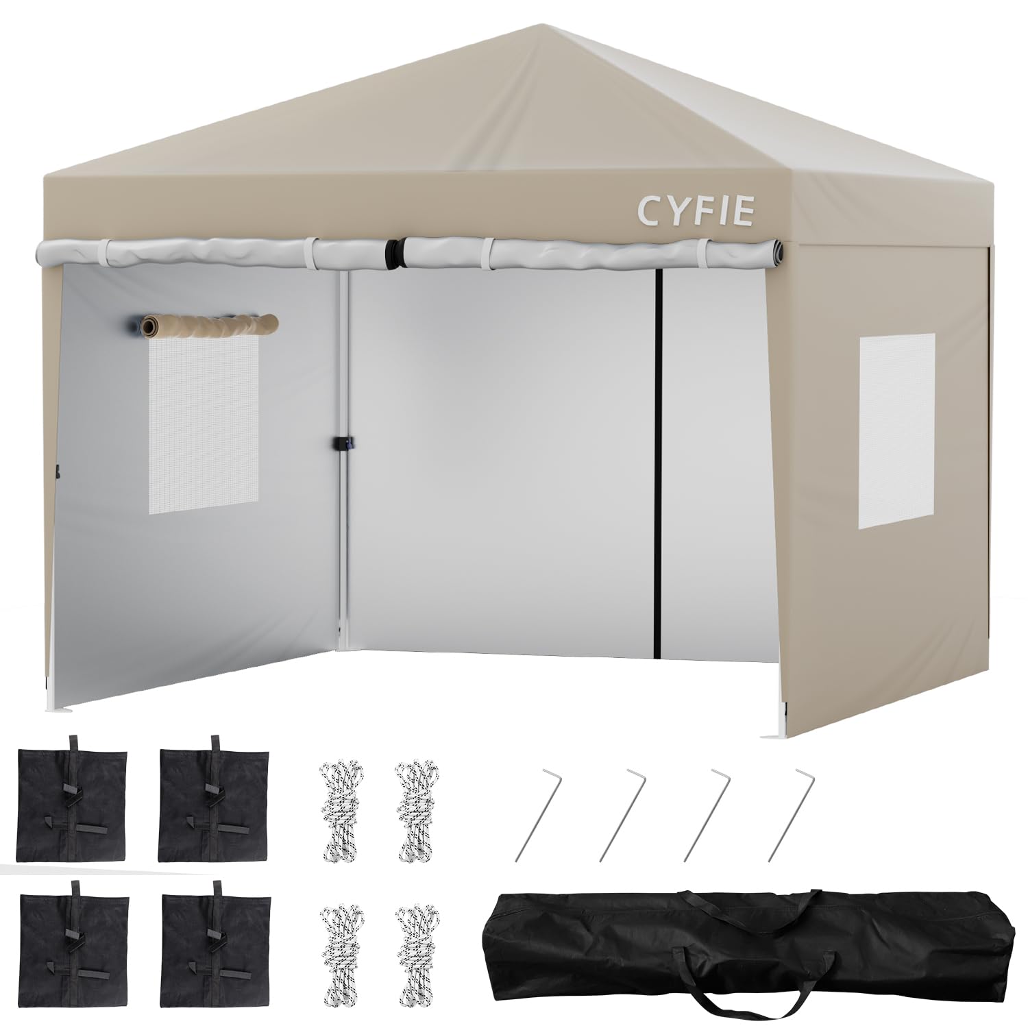Amazon | CYFIE タープテント 3m 横幕/サイドシート4つ付 ワンタッチ